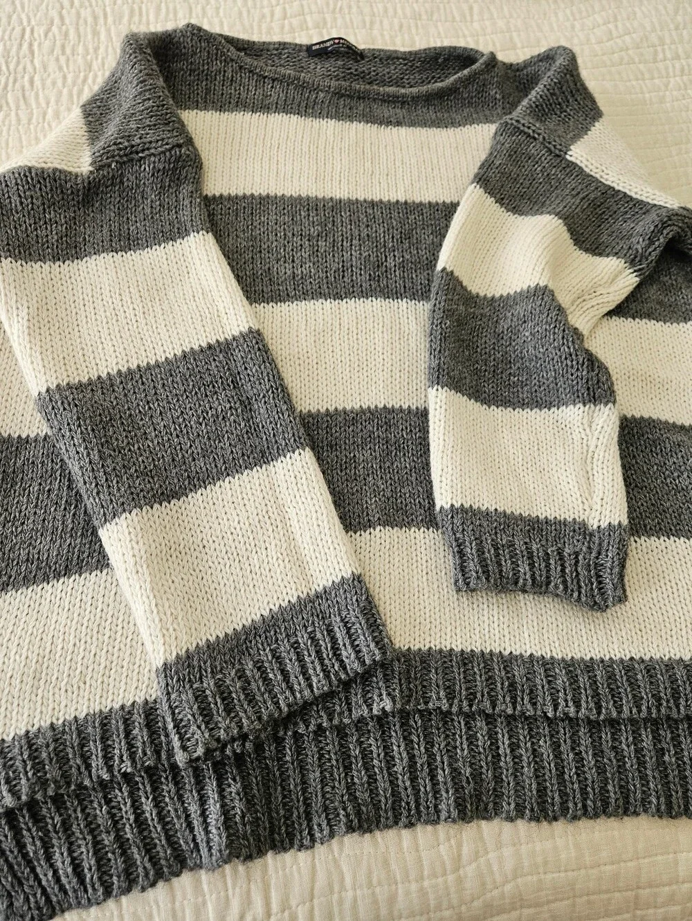 Brandy Melville Striped Knit Sweater - Gray and Cream One Size Fits All